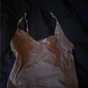 Brown Lace Trim Bow Detail Tank Top